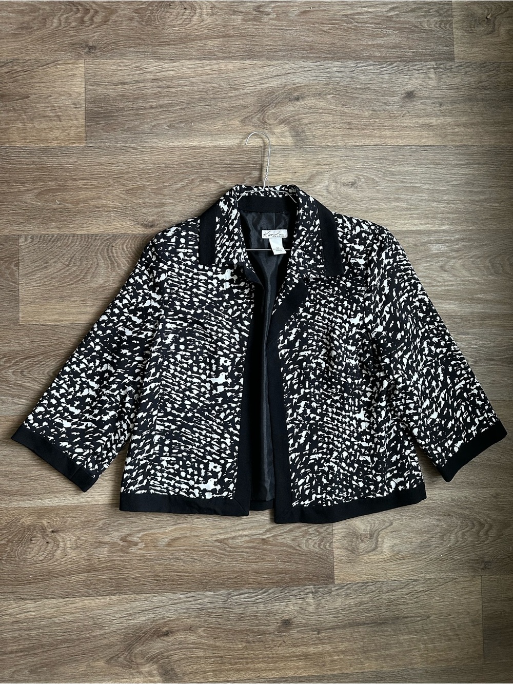 Kim Rogers Open Front Blazer Jacket 10P Black White Abstract Printed Petite